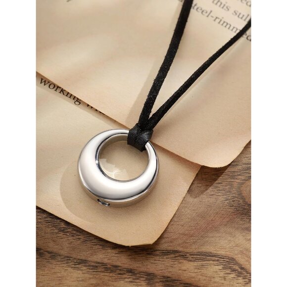 Black O Ring Choker Necklace Faux Leather Stainless Steel Punk Goth Jewelry - Picture 6 of 6